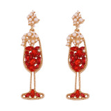 Vintage pearl rhinestone wine glass shaped earrings
