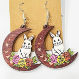 Easter Rabbit Earrings Wooden Vintage Frog Mushroom Moon Flower Fun Earrings