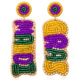 Fashion Carnival Rice Ball Earrings Beaded Mask Letter MARDI GRAS Earrings