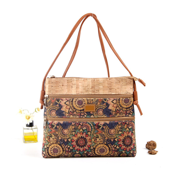 Cork digital printed geometric pattern travel bag crossbody bag