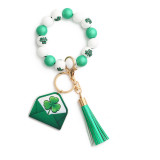 St. Patrick's Festival Jewelry Clover Pendant Irish Festival Bracelet Wooden Bead Keychain