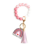 Valentine's Day Gift Love Bracelet, Wooden Bead Bracelet, Keychain