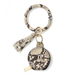 Bluetooth earphone bag PU leather bracelet keychain makeup bag with mirror circular wrist bag