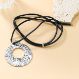 Alloy circular metal pendant, extra long, extendable and adjustable necklace