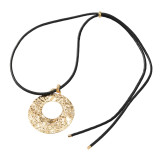 Alloy circular metal pendant, extra long, extendable and adjustable necklace