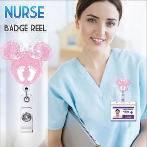Mickey Head Bow Medical Care Acrylic Gold Onion Sparkling Powder Easy Pulling Buckle Stretching, Rotating, Easy Pulling ID Buckle Stretching