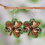 St. Patrick's Day leopard print heart patchwork clover double-sided wooden earrings Irish green knot earrings