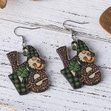 St. Patrick's Day Leopard LOVE Clover Dwarf Earrings Valentine's Day Irish Green Double sided Wooden Earrings