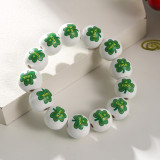 St. Patrick's Day Wooden Beads Irish Day Green Hat Clover Lucky Bracelet
