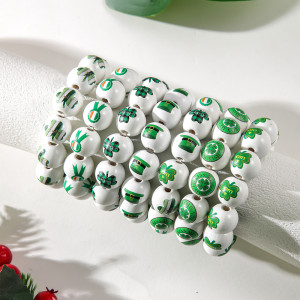 St. Patrick's Day Wooden Beads Irish Day Green Hat Clover Lucky Bracelet