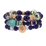 Bohemian Tree of Life Multi layered Glass Bead Turquoise Bracelet