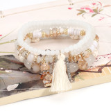Bohemian HAPPY Tassel Crystal Pendant Multi layered Bracelet