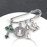 Jesus Saint Benedict brooch retro circular double-sided cross faith pin