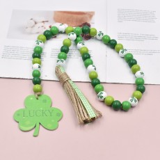 LUCKY Beaded Saint Patrick's Day Colored Wooden Beads, Hemp Rope Tassels Decoration
