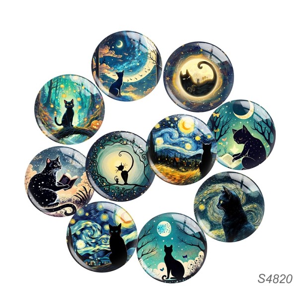 20MM cat Print glass snap button charms