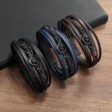 21.5CM music symbol minimalist leather multi-layer magnetic buckle bracelet