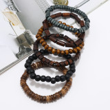 19CM handmade beaded bracelet with retro style, multi-layer elastic thread, wooden bead coconut shell bracelet