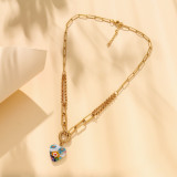 Stainless steel painted glass love pendant design with a patchwork necklace