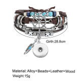 Turquoise multi-layer leather bracelet fit 18mm snap button jewelry