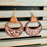 Western genuine leather earrings with circular geometric hollow inlay and leopard print earrings