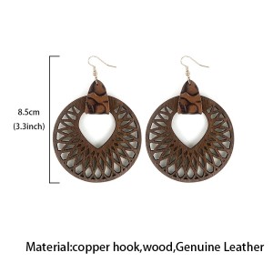 Vintage Wooden Earrings with Hollow Mandala Earrings