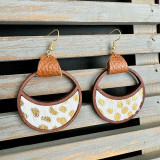Western genuine leather earrings with circular geometric hollow inlay and leopard print earrings
