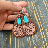 Western genuine leather earrings, horse hair leopard print embossed cowhide water droplets, vintage earrings