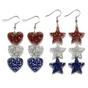 American Independence Day acrylic earrings  love pentagram patchwork flag color glittering earrings