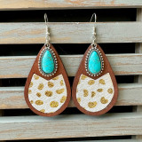 Western genuine leather earrings, horse hair leopard print embossed cowhide water droplets, vintage earrings