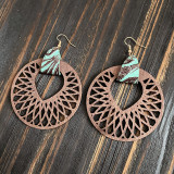 Vintage Wooden Earrings with Hollow Mandala Earrings