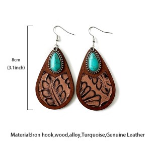 Western genuine leather earrings, horse hair leopard print embossed cowhide water droplets, vintage earrings