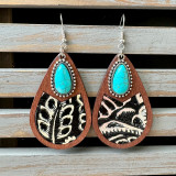 Western genuine leather earrings, horse hair leopard print embossed cowhide water droplets, vintage earrings