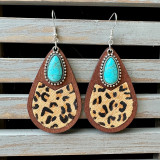 Western genuine leather earrings, horse hair leopard print embossed cowhide water droplets, vintage earrings