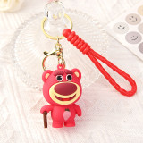 Strawberry Bear Keychain Soft Rubber Toy Story Couple Bag Pendant Cartoon Bath Lightyear Keychain