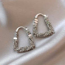 Silver shattered square diamond earrings