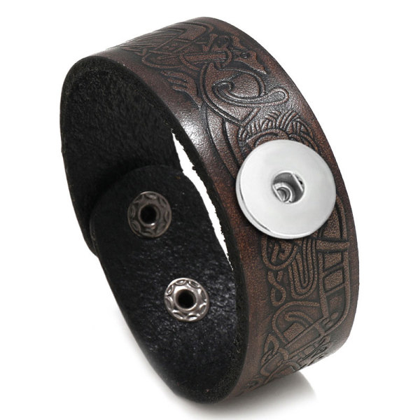 Embossed pattern retro cowhide bracelet fit 18mm snap button jewelry