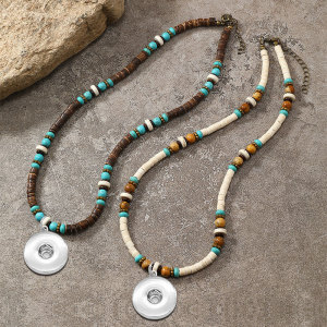 Coconut shell natural turquoise partition small summer beach necklace fit 20MM Snaps button jewelry wholesale