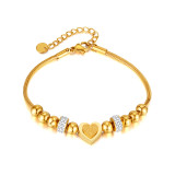 Stainless steel beaded zircon three-dimensional frosted love bracelet