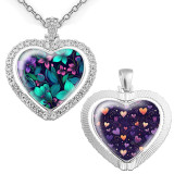 Love Double sided Rotating Diamond Set Time Gemstone Crystal Glass Necklace