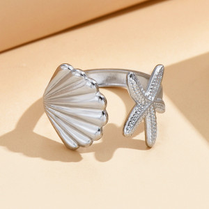 Stainless Steel Vacation Shell Starfish Opening Adjustable Ring