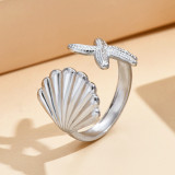 Stainless Steel Vacation Shell Starfish Opening Adjustable Ring