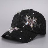 Baseball cap, fashionable rhinestone butterfly lace duckbill cap, lightweight and breathable sunshade hat