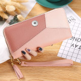 Color blocking splicing long wallet, women's handbag, fashionable large capacity zipper wallet fit 20MM  Snaps button jewelry wholesale