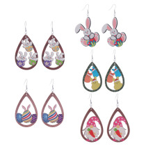 Easter earrings, rabbit flower basket earrings, cute printed Easter eggs, spring wooden earrings