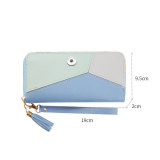 Color blocking splicing long wallet, women's handbag, fashionable large capacity zipper wallet fit 20MM  Snaps button jewelry wholesale