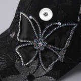 Butterfly lace baseball cap, mesh breathable rhinestone flower sunscreen duckbill cap for 20MM  Snaps button jewelry wholesale