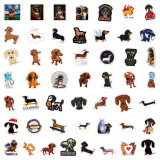 50 cute cartoon sausage dog graffiti stickers, handbags, suitcases, water cups, stationery boxes, waterproof stickers