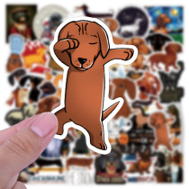 50 cute cartoon sausage dog graffiti stickers, handbags, suitcases, water cups, stationery boxes, waterproof stickers