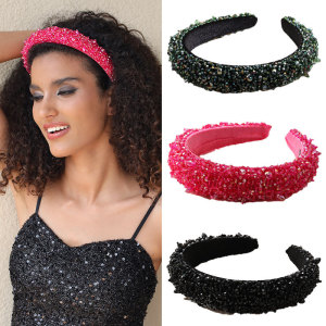 Crystal handmade beaded wide brimmed headband hair accessories
