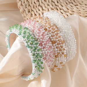 Baroque pearl wide brimmed crystal sponge headband hair accessories
